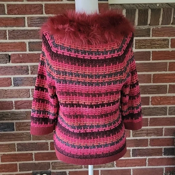 Nic+Zoe Chunky Snap Cardigan Faux Fur Collar Size Large - Picture 4 of 9